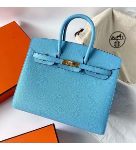 Birkin Sellier Epsom 7N Candy Kék Arany Hardver Ghw 25cm Teljes mértékben Kézzel készÃtett