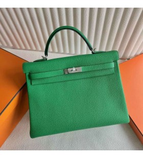 Kelly Togo K1 Bambusz, zöld, Ezüst Hardver 35cm Teljes mértékben Kézzel készített Phw