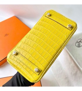 Birkin matt krokodil krokodil M9 Körömvirág sárga Arany Hardver-25cm, Teljes Kézzel készített Ghw