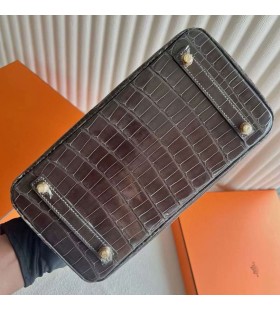 Birkin fényes Krokodil Krokodil Ck88 Grafit Szürke Arany Hardver-25cm, Teljes Kézzel készített Ghw