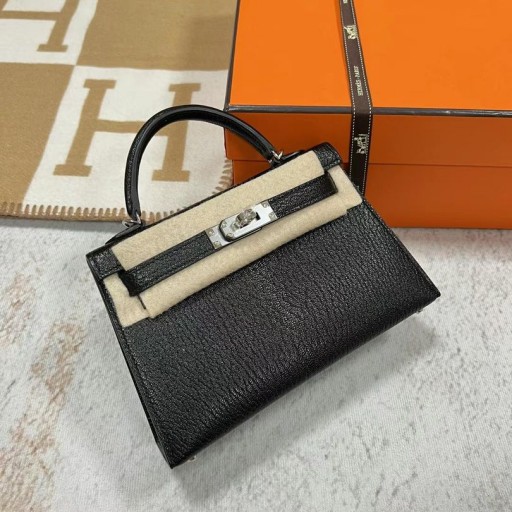 Mini Kelly Chevre Ck89 Dubh Silver Crua-earraí Phw 19cm Hiomlán Lámhdhéanta