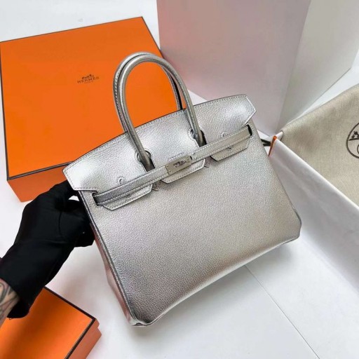 Birkin Chevre 01 Silver & ck89 Dubh Silver Crua-earraí 25cm Hiomlán Lámhdhéanta