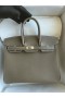 Birkin Epsom Ck18 Etoupe Grey Silver Crua-earraí 25cm Hiomlán Lámhdhéanta