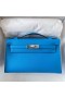 Mini Kelly Pochette Swift B3 Scilling gorm Silver Crua-earraí Phw 22cm Hiomlán Lámhdhéanta