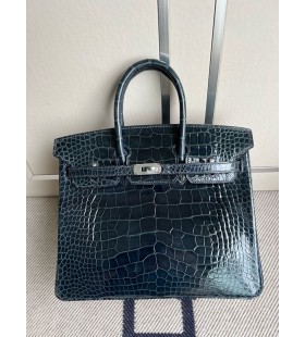 Birkin Ailigéadar lonracha gorm indigo Silver Crua-earraà PHW 25cm Hiomlán Lámhdhéanta