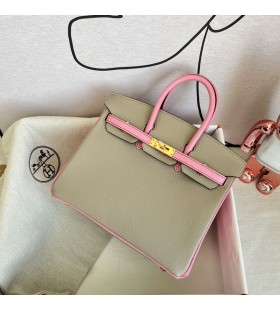 Birkin Chevre Griss & Rose Sakura Crua-earraà Ãir 25cm Hiomlán Lámhdhéanta