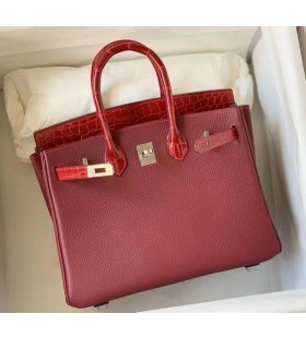 Birkin Tóga & lonracha crogall Bordeaux dearg & geal dearg Sliver Crua-earraí 25cm Hiomlán Lámhdhéanta