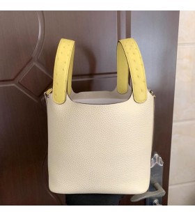 Picotin Dteagmháil Clemence & Ostrich i2 Creamy-bán agus buí Óir Crua-earraí 18cm Hiomlán Lámhdhéanta