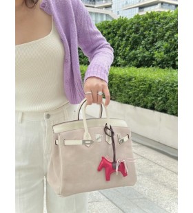 Birkin Suede & Swift Taro dath & Creamy b&Atilde;&iexcl;n Silver Crua-earra&Atilde;&shy; 25cm Hioml&Atilde;&iexcl;n L&Atilde;&iexcl;mhdh&Atilde;&copy;anta