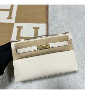 Mini Kelly Pochette Epsom Ck10 Creamy Bán Crua-earraí Ór 22cm Hiomlán Lámhdhéanta