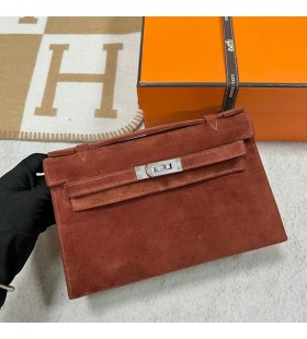 Mini Kelly Pochette Suede teddy dath Silver Crua-earraà Phw 22cm Hiomlán Lámhdhéanta