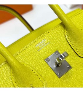 Birkin Chevre 9R Líomóid buí Silver Crua-earraí Phw 25cm Hiomlán Lámhdhéanta