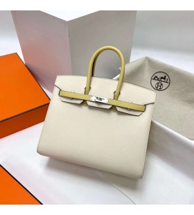 Birkin Sellier Epsom I2 Creamy Bán & 1Z Solas Buà Silver Crua-earraà 25cm Hiomlán Lámhdhéanta