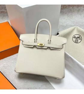 Birkin Epsom Ck10 Creamy Bán Crua-earraí Ór Ghw 25cm Hiomlán Lámhdhéanta
