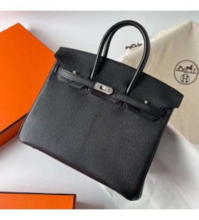 Birkin Chevre Ck89 Dubh Silver Crua-earraà Phw 25cm Hiomlán Lámhdhéanta