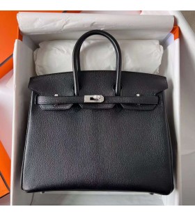 Birkin Chevre Ck89 Dubh Silver Crua-earraí Phw 25cm Hiomlán Lámhdhéanta