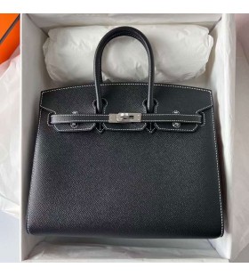 Birkin Sellier Epsom Ck89 Dubh líne Bán Silver Crua-earraí Phw 25cm Hiomlán Lámhdhéanta