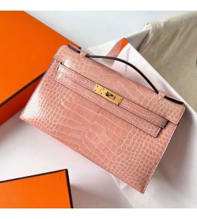 Mini Kelly Pochette Ailigéadar Lonracha crogall P1 Solas Rose Pink Ãir Crua-earraà Ghw 22cm Hiomlán Lámhdhéanta