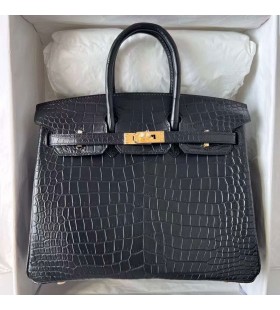 Birkin Neamhlonrach Crogall Porosus Ck89 Dubh Óir Crua-earraí Ghw 25cm Hiomlán Lámhdhéanta