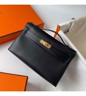 Mini Kelly Pochette Swift Ck89 Dubh Ã“ir Crua-earraÃ­ Ghw 22cm HiomlÃ¡n LÃ¡mhdhÃ©anta