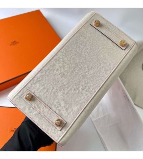 Birkin Sellier Epsom Ck10 Creamy Bán & 1Q Creamy Bándearg Óir Crua-earraí Bghw 25cm Hiomlán Lámhdhéanta