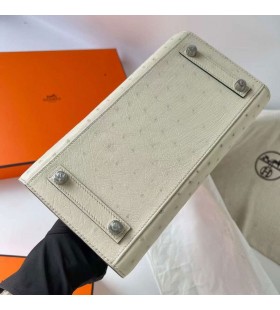 Birkin Ostrich 3C Olann bán Silver Crua-earraí Phw 25cm Hiomlán Lámhdhéanta