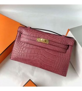 Kelly Pochette Neamhlonrach Ailigéadar Rose Pink Ãir Crua-earraà 22cm Hiomlán Lámhdhéanta Ghw
