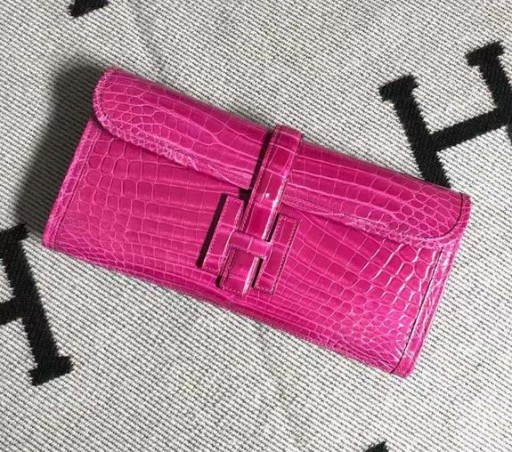 jige lucido coccodrillo Opaco Rose red wallet 29cm Pieno fatto a Mano