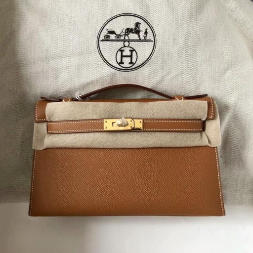 Mini Kelly Pochette Epsom Ck37 d'Oro marrone Hardware Oro 22cm Pieno fatto a Mano
