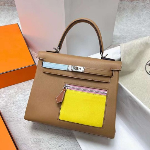 Kelly Colormatic Swift 0M Khaki Argento Hardware Phw 25cm Pieno fatto a Mano