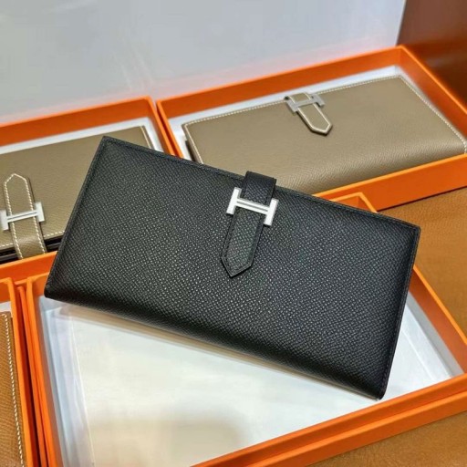 Bearn 208 Portafoglio Lungo Epsom Ck89 Nero Argento Hardware Completo Fatto A Mano Phw