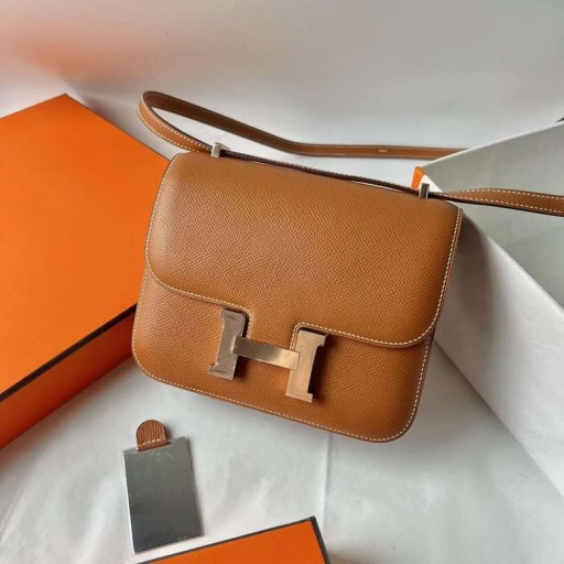 Costanza Specchio Epsom Ck37 d'Oro Marrone Hardware Oro 18cm Pieno fatto a Mano Rghw