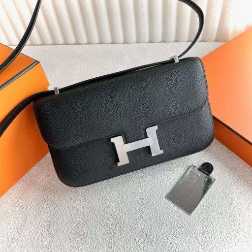Constance elan Epsom Ck89 Nero Argento Hardware 23cm Pieno fatto a Mano Phw
