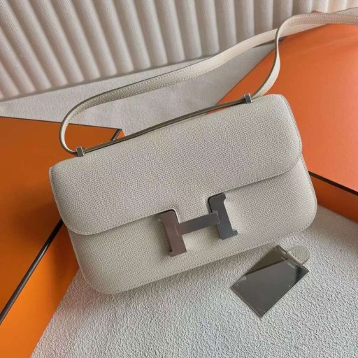 Borse Constance elan Epsom Ck10, Crema e Bianco Argento Hardware 23cm Pieno fatto a Mano Phw