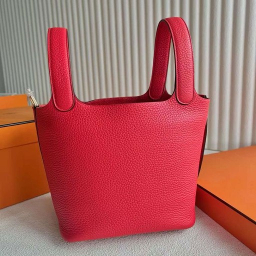 Picotin Clemence TC S3 Rosso Brillante Hardware Oro 18cm Pieno fatto a Mano Ghw