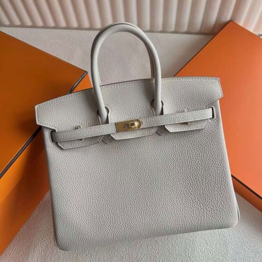 Birkin Togo 8L Bianco Ghiaccio Hardware Oro 25cm Pieno fatto a Mano Ghw