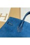 Birkin Grizzly camoscio & Swift O8 Royal blue Silver Hardware 25cm Pieno fatto a Mano