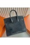 Birkin Alligatore Coccodrillo Ck76 Profondo Mare Blu Argento Hardware 25cm Pieno fatto a Mano Phw