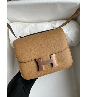 Costanza Epsom Chai khaki Rose Gold Hardware 18cm Pieno fatto a Mano