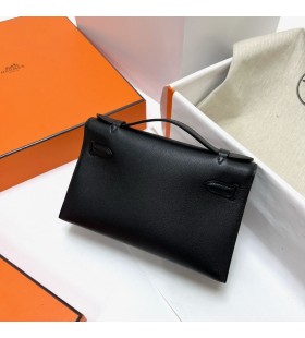 Mini Kelly pochette Swift ck89 Noir Argento Hardware Phw 22cm Pieno fatto a Mano