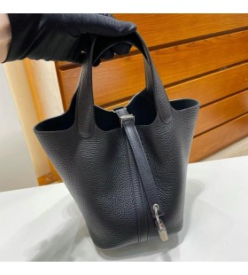 Picotin Clemence Ck89 Nero Argento Hardware 18cm Pieno fatto a Mano