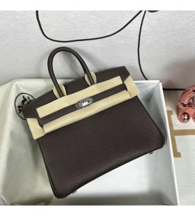 Birkin Togo Ck41 Profondo CaffÃ¨ e Marrone Dorato Hardware Argento 25cm Pieno fatto a Mano