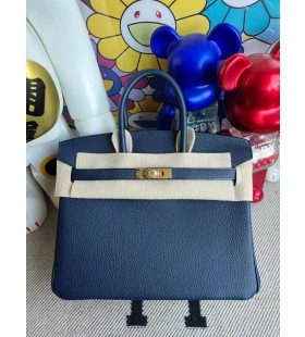 Birkin Togo Ck73 Gemma Blu Oro Hardware Ghw 25cm Pieno fatto a Mano