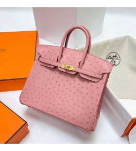 Birkin Struzzo Ck94 in ceramica rosa con Hardware Oro Ghw 25cm Pieno fatto a Mano