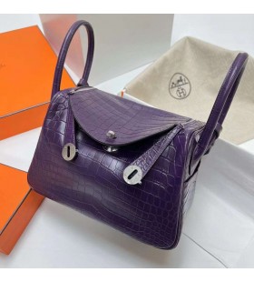 Lindy Opaco Nilo Coccodrillo Ck95 uva viola Argento Hardware Phw 26cm Pieno fatto a Mano