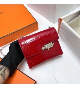 Verrou Alligatore coccodrillo Ck95 Ferrari rosso Argento Hardware Phw 17.5 cm Completo fatto a Mano