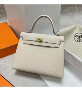 Kelly Epsom Ck10 crema Bianca Hardware Oro Ghw 25cm Pieno fatto a Mano