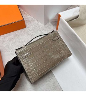 Mini Kelly Pochette Alligatore coccodrillo Ck81 Griss Hardware Argento Phw 22cm Pieno fatto a Mano