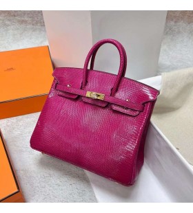 Birkin in Pelle di Lucertola L3 Rosa Porpora, Oro Hardware Ghw 25cm Pieno fatto a Mano