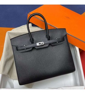 Birkin Epsom Sellier Ck89 Nero Argento Hardware Phw 25cm Pieno fatto a Mano